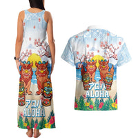 Hawaii And Japan Okinawa Couples Matching Tank Maxi Dress and Hawaiian Shirt Aloha Gozaimasu Tiki With Shisa