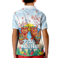 Hawaii And Japan Okinawa Kid Polo Shirt Aloha Gozaimasu Tiki With Shisa