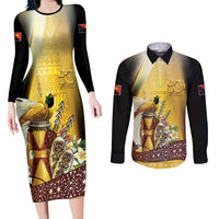 Papua New Guinea Couples Matching Long Sleeve Bodycon Dress and Long Sleeve Button Shirt 50 Years Of Independence - Polynesian Pride