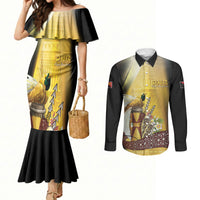 Papua New Guinea Couples Matching Mermaid Dress and Long Sleeve Button Shirt Independence Day Unique Style LT05 Gold - Polynesian Pride