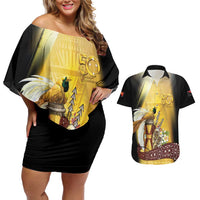 Papua New Guinea Couples Matching Off Shoulder Short Dress and Hawaiian Shirt 50 Years Of Independence - Polynesian Pride