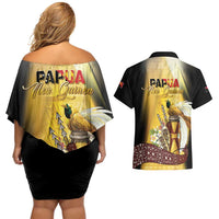 Papua New Guinea Couples Matching Off Shoulder Short Dress and Hawaiian Shirt 50 Years Of Independence - Polynesian Pride