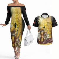 Papua New Guinea Couples Matching Off The Shoulder Long Sleeve Dress and Hawaiian Shirt Independence Day Unique Style LT05 Gold - Polynesian Pride