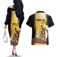 Papua New Guinea Couples Matching Off The Shoulder Long Sleeve Dress and Hawaiian Shirt 50 Years Of Independence - Polynesian Pride