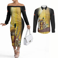 Papua New Guinea Couples Matching Off The Shoulder Long Sleeve Dress and Long Sleeve Button Shirt Independence Day Unique Style LT05 Gold - Polynesian Pride