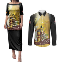 Papua New Guinea Couples Matching Puletasi and Long Sleeve Button Shirt Independence Day Unique Style LT05 Gold - Polynesian Pride