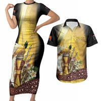 Papua New Guinea Couples Matching Short Sleeve Bodycon Dress and Hawaiian Shirt Independence Day Unique Style LT05 Gold - Polynesian Pride