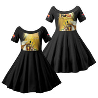 Papua New Guinea Family Matching Off The Shoulder Long Sleeve Dress and Hawaiian Shirt Independence Day Unique Style LT05 Daughter's Dress Gold - Polynesian Pride