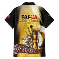 Papua New Guinea Family Matching Off Shoulder Short Dress and Hawaiian Shirt Independence Day Unique Style LT05 Dad's Shirt - Long Sleeve Gold - Polynesian Pride