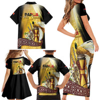 Papua New Guinea Family Matching Short Sleeve Bodycon Dress and Hawaiian Shirt 50 Years Of Independence - Polynesian Pride
