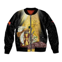 Papua New Guinea Sleeve Zip Bomber Jacket 50 Years Of Independence - Polynesian Pride