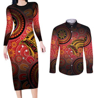 Papua New Guinea Couples Matching Long Sleeve Bodycon Dress and Long Sleeve Button Shirt Birds Of Paradise With Aboriginal Pattern - Polynesian Pride