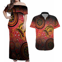 Papua New Guinea Couples Matching Off Shoulder Maxi Dress and Hawaiian Shirt Birds Of Paradise With Aboriginal Pattern - Polynesian Pride