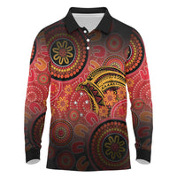 Papua New Guinea Long Sleeve Polo Shirt Birds Of Paradise With Aboriginal Pattern - Polynesian Pride