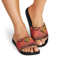 Papua New Guinea Slide Sandals Birds Of Paradise With Aboriginal Pattern - Polynesian Pride