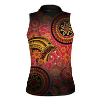Papua New Guinea Women Sleeveless Polo Shirt Birds Of Paradise With Aboriginal Pattern - Polynesian Pride