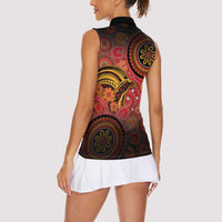 Papua New Guinea Women Sleeveless Polo Shirt Birds Of Paradise With Aboriginal Pattern - Polynesian Pride