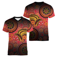 Papua New Guinea Women V-Neck T-Shirt Birds Of Paradise With Aboriginal Pattern - Polynesian Pride