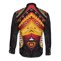 Papua New Guinea Independence Day Long Sleeve Button Shirt Tribal Mask - Polynesian Pride