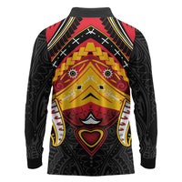 Papua New Guinea Independence Day Long Sleeve Polo Shirt Tribal Mask LT05 - Polynesian Pride