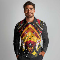 Papua New Guinea Independence Day Long Sleeve Polo Shirt Tribal Mask - Polynesian Pride