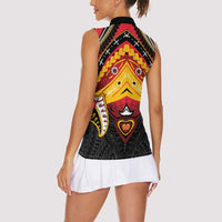 Papua New Guinea Independence Day Women Sleeveless Polo Shirt Tribal Mask - Polynesian Pride
