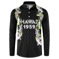 Hawaii Statehood Day Button Sweatshirt Kakau Pattern With Maile Pikake Honohono Lei