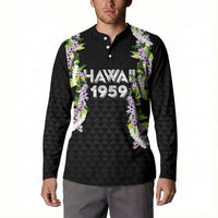 Hawaii Statehood Day Button Sweatshirt Kakau Pattern With Maile Pikake Honohono Lei