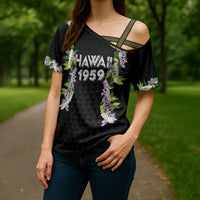 Hawaii Statehood Day Cross Shoulder Shirt Kakau Pattern With Maile Pikake Honohono Lei
