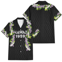Hawaii Statehood Day Family Matching Tank Maxi Dress and Hawaiian Shirt Kakau Pattern With Maile Pikake Honohono Lei
