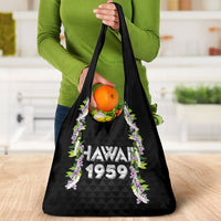 Hawaii Statehood Day Grocery Bag Kakau Pattern With Maile Pikake Honohono Lei