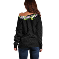 Hawaii Statehood Day Off Shoulder Sweater Kakau Pattern With Maile Pikake Honohono Lei