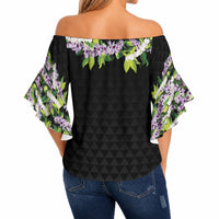 Hawaii Statehood Day Off Shoulder Wrap Waist Top Kakau Pattern With Maile Pikake Honohono Lei LT05 - Polynesian Pride