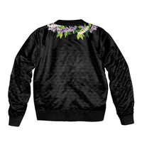 Hawaii Statehood Day Sleeve Zip Bomber Jacket Kakau Pattern With Maile Pikake Honohono Lei