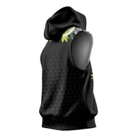 Hawaii Statehood Day Sleeveless Hoodie Kakau Pattern With Maile Pikake Honohono Lei