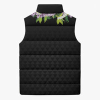 Hawaii Statehood Day Sleeveless Puffer Jacket Kakau Pattern With Maile Pikake Honohono Lei