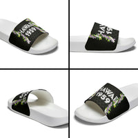 Hawaii Statehood Day Slide Sandals Kakau Pattern With Maile Pikake Honohono Lei