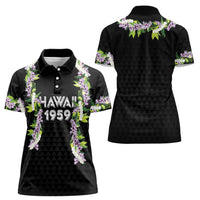 Hawaii Statehood Day Women Polo Shirt Kakau Pattern With Maile Pikake Honohono Lei