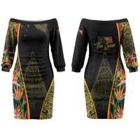 Papua New Guinea Hapi De Bilong Indipendens Couples Matching Off The Shoulder Long Sleeve Dress and Long Sleeve Button Shirt Special Style