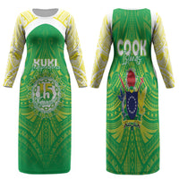 Kuki Independence 2026 Family Matching Long Sleeve Bodycon Dress and Hawaiian Shirt Cook Islands 15 Finest Green Version