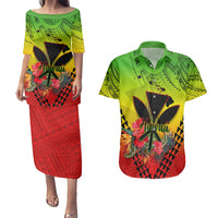 Personalized Hawaii Couples Matching Puletasi Dress and Hawaiian Shirt Kakau Kanaka Maoli With Hibiscus Flowers LT05 Reggae - Polynesian Pride