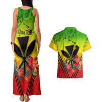 Personalized Hawaii Couples Matching Tank Maxi Dress and Hawaiian Shirt Kakau Kanaka Maoli With Hibiscus Flowers LT05 - Polynesian Pride