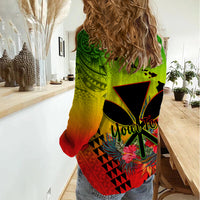 Personalized Hawaii Women Casual Shirt Kakau Kanaka Maoli With Hibiscus Flowers LT05 - Polynesian Pride