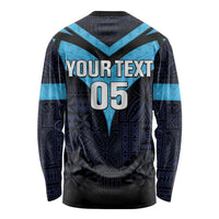 Custom Fiji Kaiviti Rugby Long Sleeve Shirt Fiji Tapa Pattern