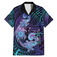 Hawaii Makahiki Turtle Family Matching Mermaid Dress and Hawaiian Shirt Spiral Polynesian Tattoo LT05 Dad's Shirt - Short Sleeve Purple - Polynesian Pride