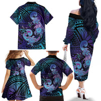 Hawaii Makahiki Turtle Family Matching Off The Shoulder Long Sleeve Dress and Hawaiian Shirt Spiral Polynesian Tattoo LT05 - Polynesian Pride