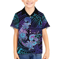 Hawaii Makahiki Turtle Family Matching Off The Shoulder Long Sleeve Dress and Hawaiian Shirt Spiral Polynesian Tattoo LT05 Son's Shirt Purple - Polynesian Pride
