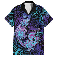 Hawaii Makahiki Turtle Family Matching Off Shoulder Maxi Dress and Hawaiian Shirt Spiral Polynesian Tattoo LT05 Dad's Shirt - Short Sleeve Purple - Polynesian Pride