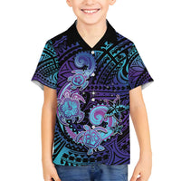 Hawaii Makahiki Turtle Family Matching Tank Maxi Dress and Hawaiian Shirt Spiral Polynesian Tattoo LT05 Son's Shirt Purple - Polynesian Pride