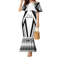 Custom Bula Fiji Football Family Matching Mermaid Dress and Hawaiian Shirt Go Champions LT05 Mom's Dress White - Polynesian Pride
